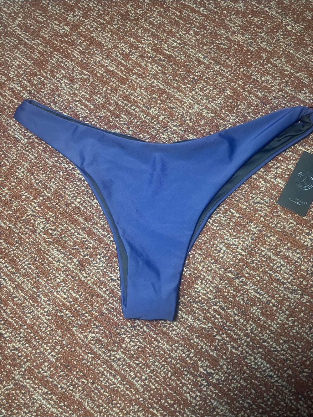 NWT mid rise cheeky bikini bottoms navy blue high leg classic swim bottoms Large - Picture 2 of 10